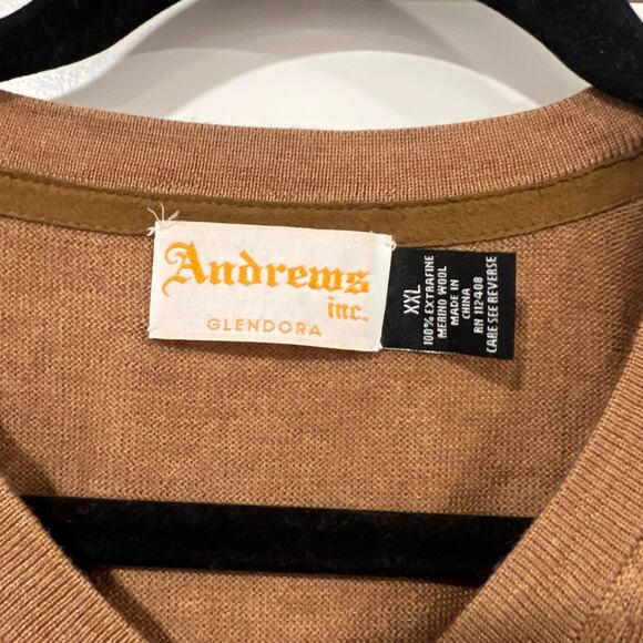 Andrews Inc. Men's Vneck Sweater 100% Extrafine Merino Wool Brown‎ Size XXL - Picture 3 of 8